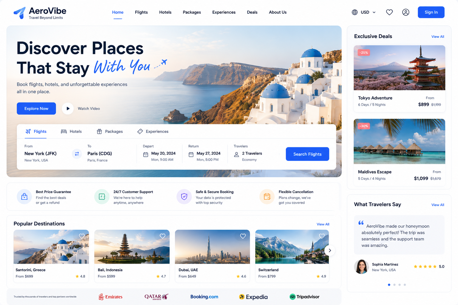 AeroVibe travel website built by WhiteCoders